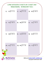 Long division 3 digits by 2 digit (no remainder) - worksheet no.1