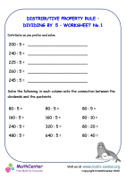 Distributing - Dividing by 5 - Worksheet No.1