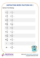 Subtracting Mixed Fractions - Worksheet No.1