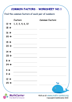 Common Factors - Worksheet No.1