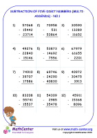 Subtraction of five-digit numbers (multi-addends ) - no.1