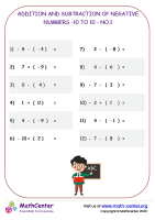 Addition and Subtraction of negative numbers -10 to 10 - no.1