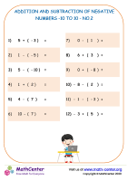 Addition and Subtraction of negative numbers -10 to 10 - no.2