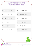 Subtraction of negative numbers -10 to 10 - no.2