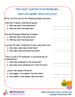 Two Digit Subtraction Problems - Who Has More? Who Has Less?