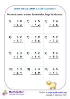 Suma En Columna 2 Dígitos Hoja 1