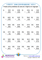 3 Dígito - Suma (Sin Reagrupar) - Hoja 1