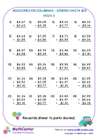 Suma en columnas de dinero estadounidense hasta $ 10 - Hoja 3
