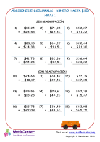 Suma en columnas de dinero estadounidense hasta $ 100 - Hoja 1