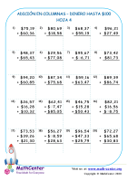 Suma en columnas de dinero estadounidense hasta $ 100 - Hoja 4