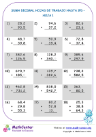 Suma Decimal Hojas De Trabajo Hasta 1Pd Hoja 1