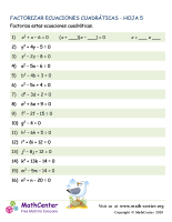 Factorizar Ecuaciones Cuadráticas - Hoja 5