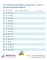 Factorizar Ecuaciones Cuadráticas - Hoja 6