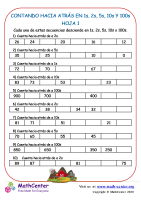 Contando Hacia Atrás En 1S, 2S, 5S, 10S Y 100S Hoja 1