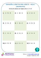 División (sin resto) 2 dígitos por 1 dígito - Hoja 1