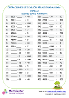 Divisiones: Operaciones relacionadas con 100 - Hoja 2