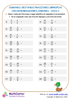 Sumar restar fracciones impropias con denominadores comunes - Hoja 2