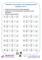 Sumar fracciones (denominadores comunes) - Hoja 1