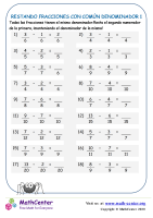 Restar fracciones con comunes denominadores - Hoja 1