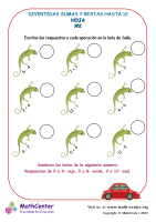 Divertida Suma y resta de salamandra hasta 12 - Hoja 2