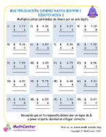 Multiplicación: Dinero Hasta $10 Por 1 Dígito Hoja 2