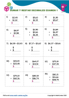 Sumar Y Restar Decimales Examen 1
