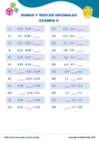 Sumar Y Restar Decimales Examen 6