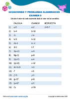 Ecuaciones Y Problemas Algebraicos Examen 5