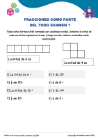 Fracciones Como Parte Del Todo Examen 1