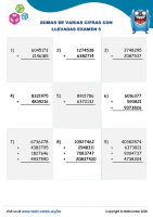 Sumas De Varias Cifras Con Llevadas Examen 5