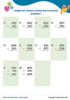 Sumas De Varias Cifras Sin Llevadas Examen 1