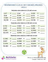 Redondeando A Los 10, 100 Y 1000 Más Cercanos Hoja 1