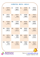4 Dígito - Resta - Hoja 2