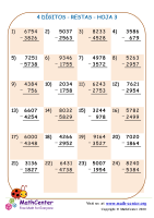 4 Dígito - Resta - Hoja 3