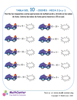 10 Tabla de multiplicar - Automóviles - Hoja 2 (X y ÷)