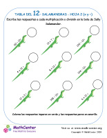 12 Tabla de multiplicar - Salamandra - Hoja 2 (X y ÷)