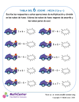 6 Tabla de multiplicar - Automóviles - Hoja 2 (X y ÷)