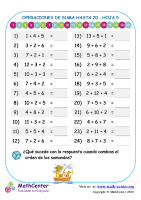 Operaciones De Suma Hasta 20 Hoja 5
