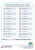Operaciones De Suma Hasta 20 Hoja 6