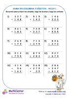 Suma de columna 3 dígitos (pidiendo prestado) - Hoja 1