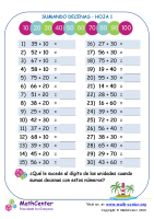 Sumas mentales de decenas - Hoja 1
