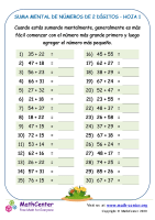 Suma Mental De Números De 2 Dígitos Hoja 1