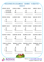 Suma en columnas - Dinero Euro 4 Dígitos - Hoja 5