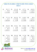 Suma En Columna 3 Dígitos Múltiples Sumas Hoja 1