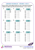 Sumando Decimales - Décimos Hoja 1