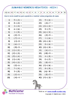 Sumando Números Negativos Hoja 1