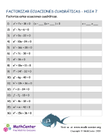 Factorizar Ecuaciones Cuadráticas - Hoja 7