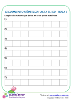 Seguimiento Númerico Hasta El 100 Hoja 1