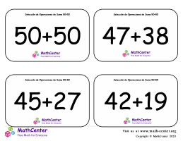 Selección de Operaciones de Suma Hasta 50 + 50 Tarjetas didácticas (Con Respuestas)