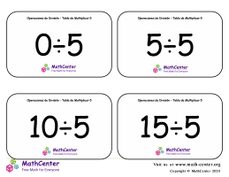 5 Tarjetas didácticas: División - tablas de multiplicar con Respuestas